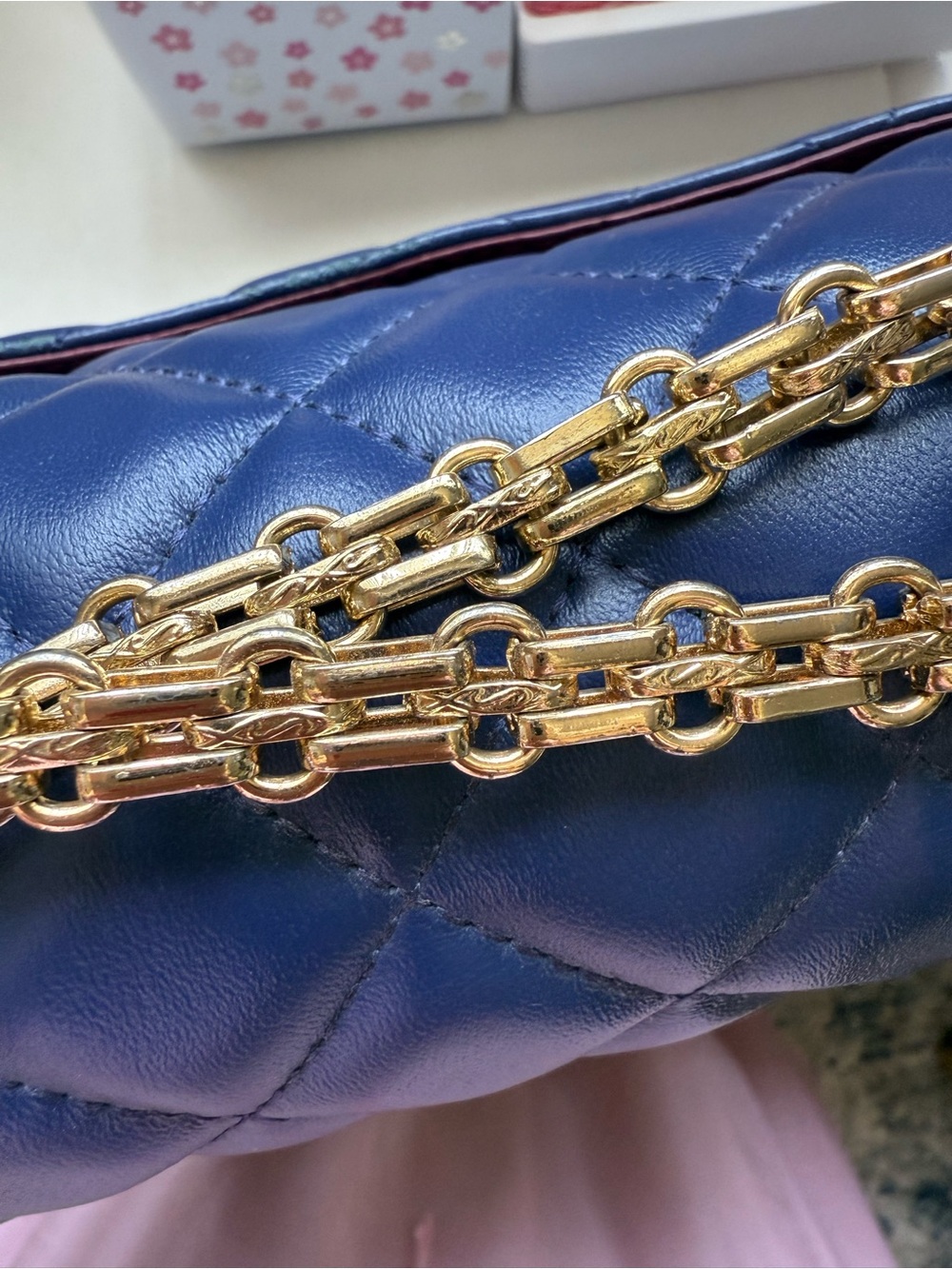 Ainifeel Navy Quilted Leather Bag with Gold Chain - Picture 15 of 16